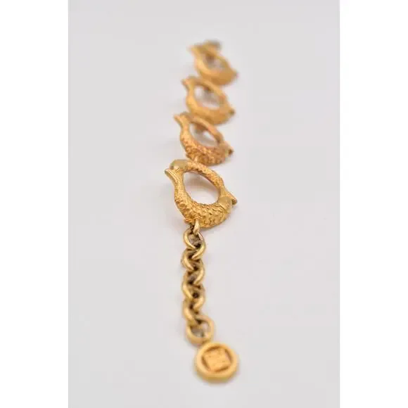 Givenchy Vintage Gold Koi Fish Link Bracelet Chunky Signed Logo Rare 1980s BinBR